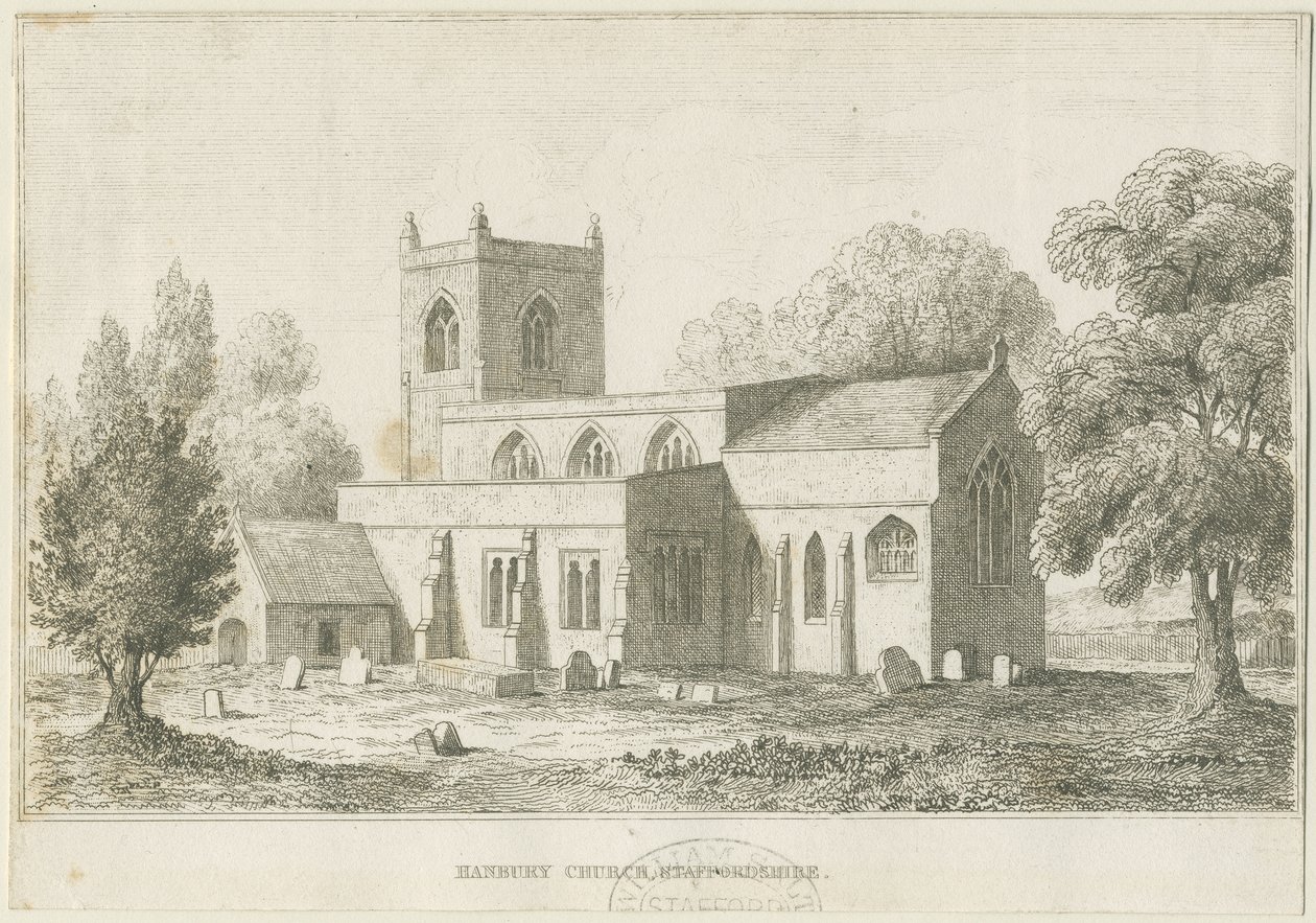 Hanbury Kilisesi: gravür, nd [c 1800] (baskı) by School English