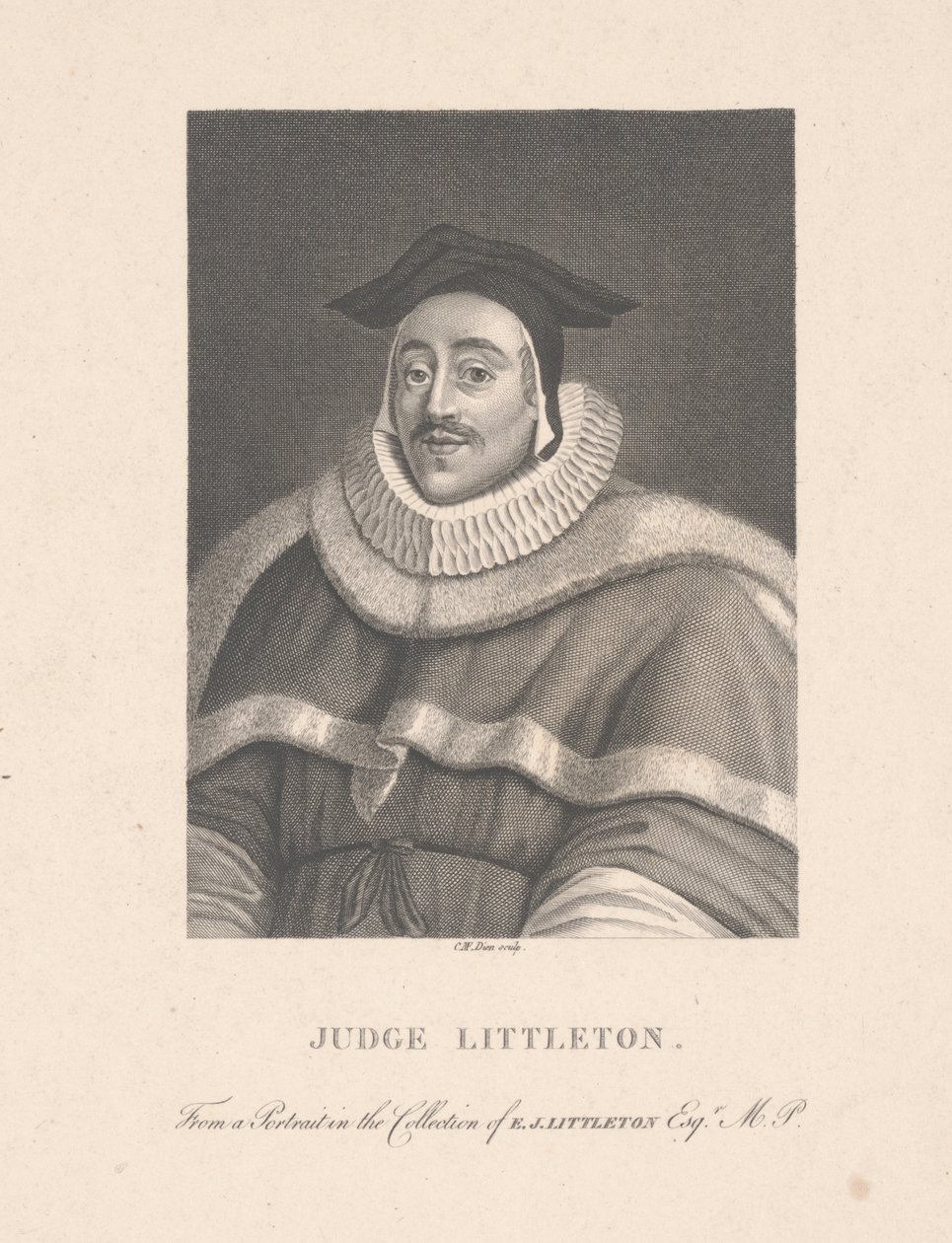 Yargıç Littleton, CM Dien tarafından oyulmuş (gravür) by School English
