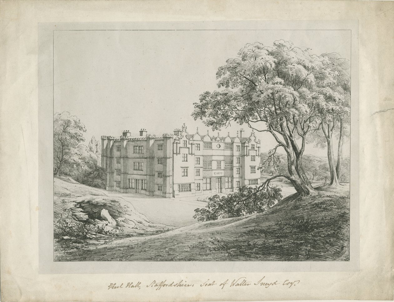 Keele Hall: litografi ve [?18. yüzyıl] (baskı) by School English