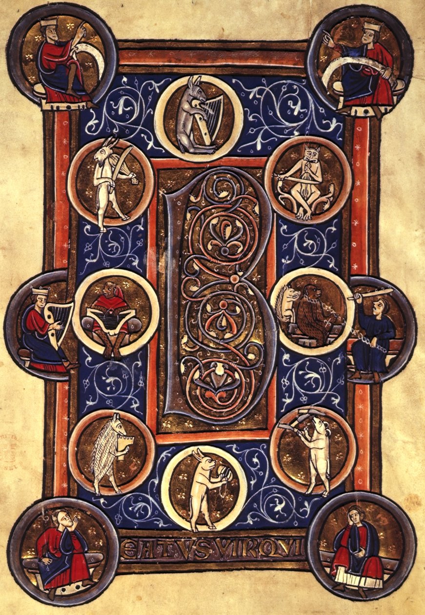 Lansdowne 420 fol.12v Mezmur I, üzerinde yer alan 