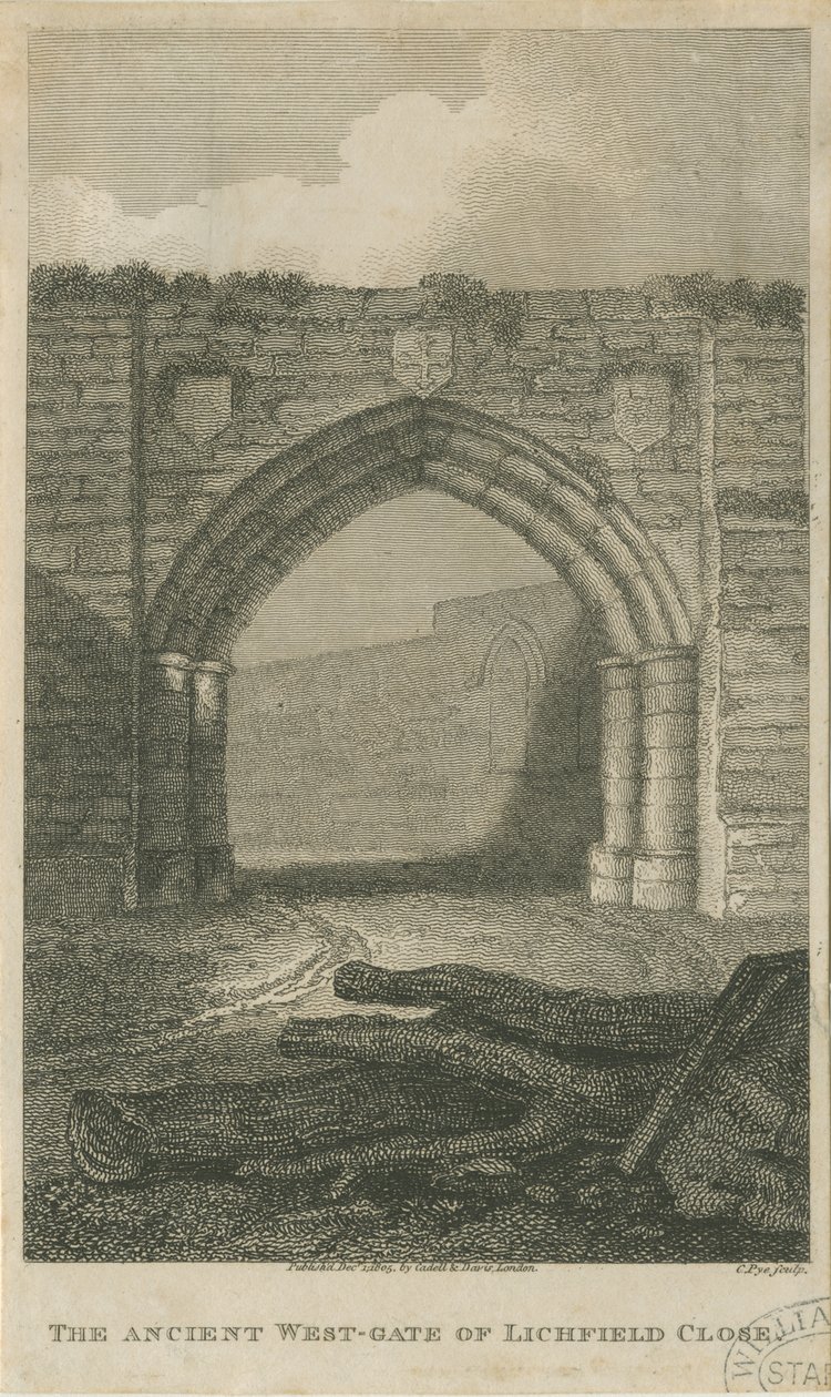 Lichfield - Yakınlığın Antik Batı Kapısı: gravür, nd [c 1805] (baskı) by School English