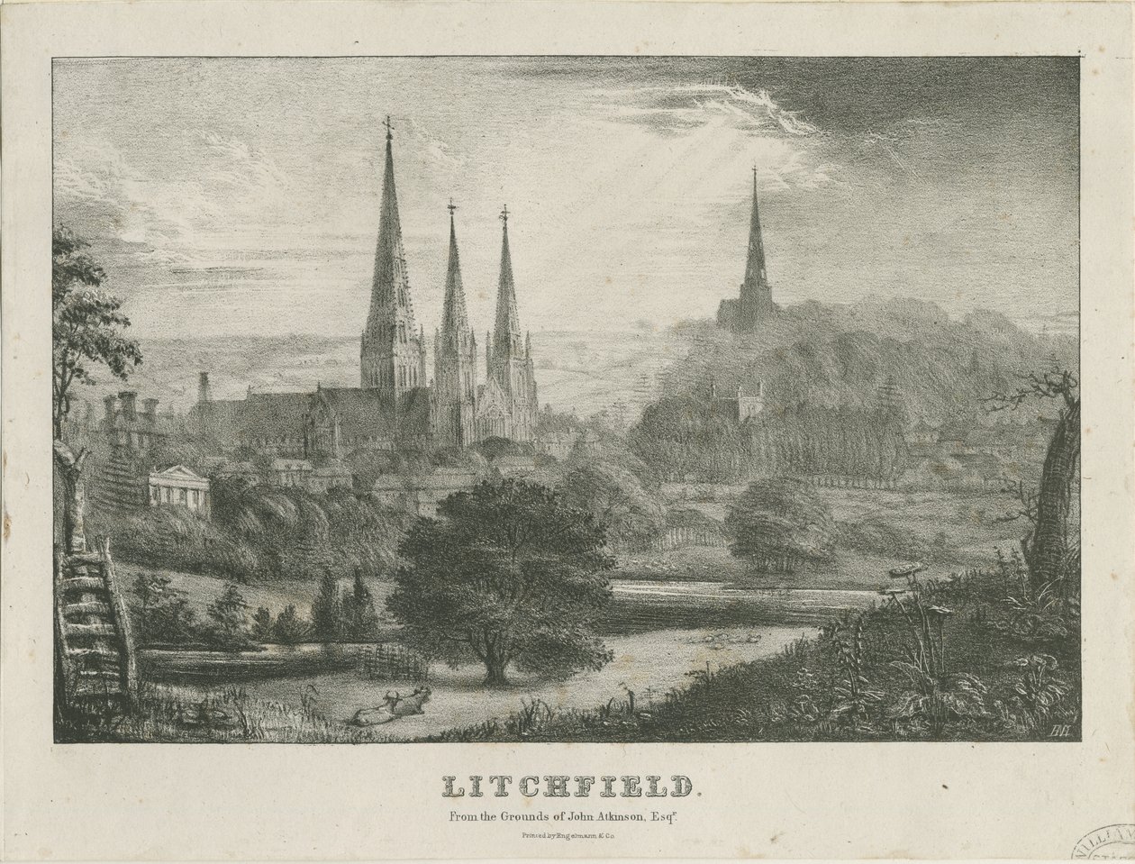 Lichfield - Kuzey Batı Görünümü: litografi ve [? 19. yüzyıl] (baskı) by School English