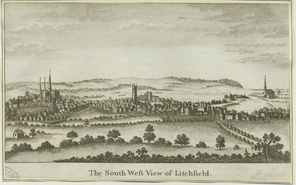 Lichfield - Güney Batı Görünümü: bakır levha gravür, nd [18. yüzyılın sonu] (baskı) by School English
