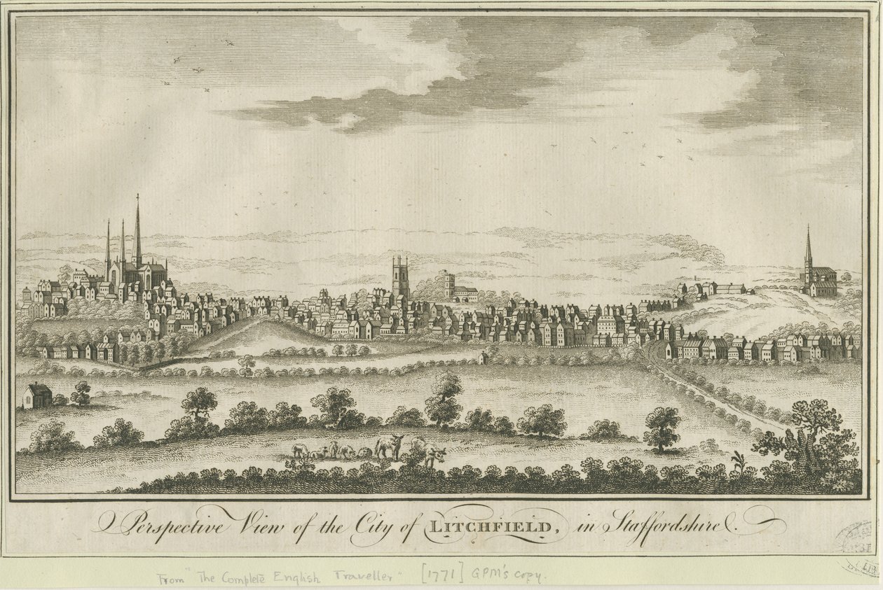 ಲಿಚ್ಫೀಲ್ಡ್ - ಸೌತ್ ವೆಸ್ಟ್ ವ್ಯೂ: ಕೆತ್ತನೆ, nd [1771] (ಮುದ್ರಣ) turk by School English