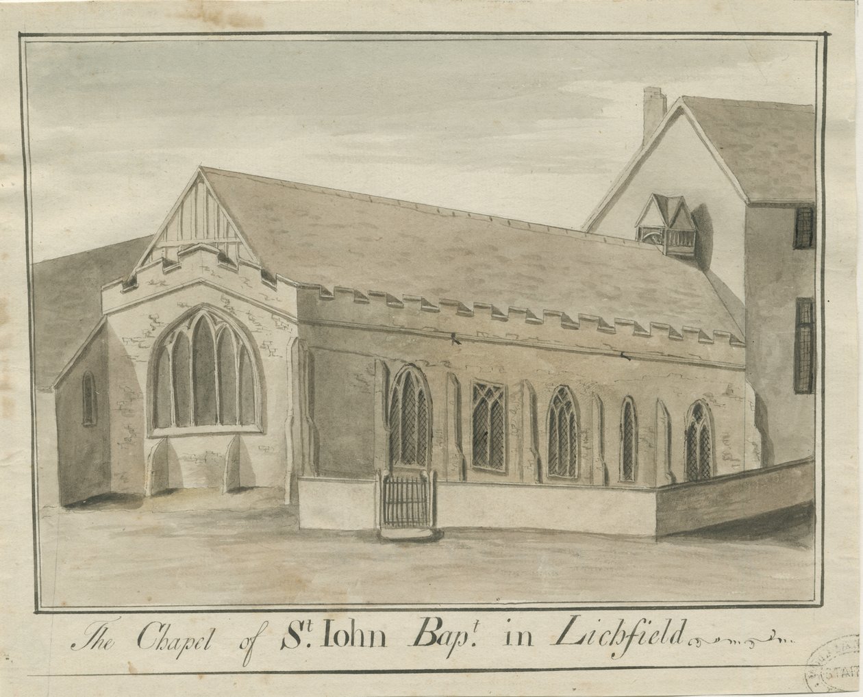 Lichfield - St. John Şapeli: kalem ve sepya çizimi, nd [c 1770] (çizim) by School English