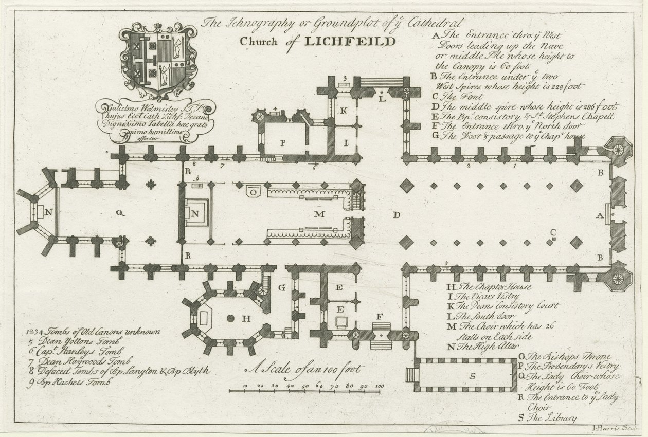 Lichfield Katedrali - Zemin Planı: gravür ve [18. yüzyılın başları] (baskı) by School English