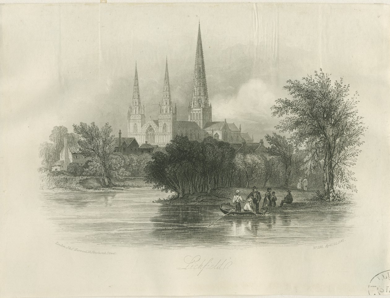 Lichfield Katedrali - Güney Batı Görünümü: gravür (vinyetli), nd [c 1842] (baskı) by School English