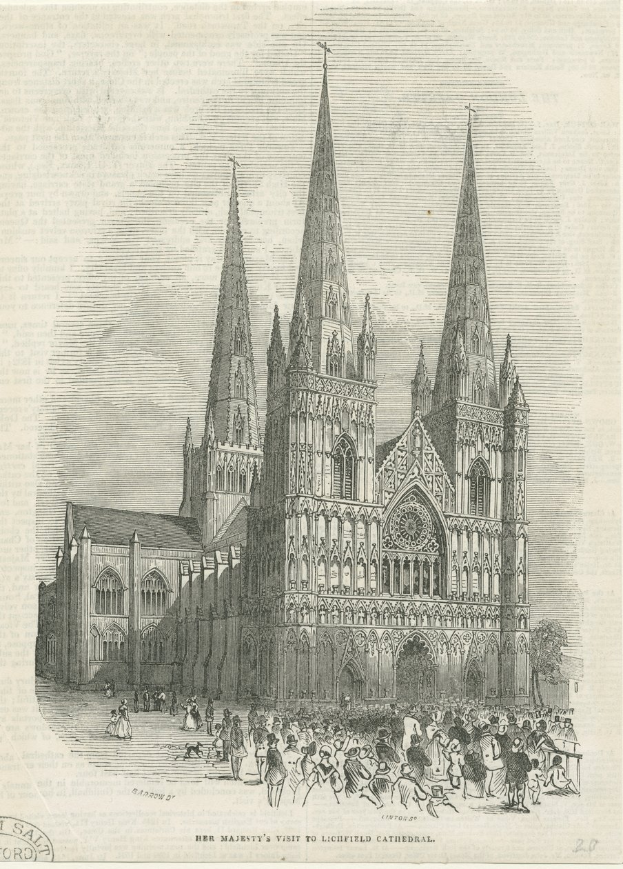 Lichfield Katedrali - Batı Cephesi: gravür, nd [1843] (baskı) by School English