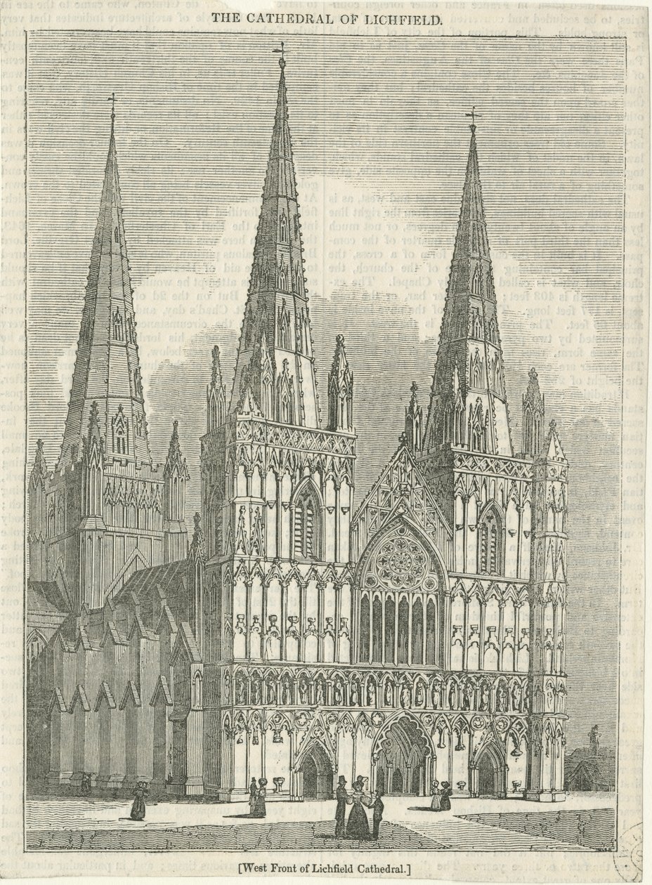 Lichfield Katedrali - Batı Cephesi: gravür ve [?19. yüzyıl] (baskı) by School English