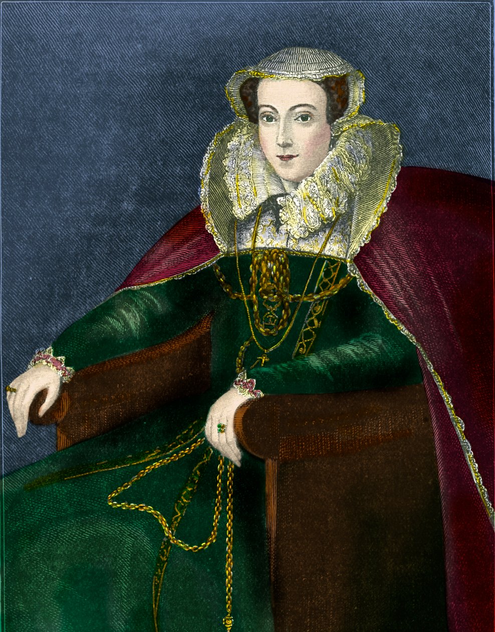 İskoç Kraliçesi Mary, 'Cassell's Illustrated History of England'dan illüstrasyon (renkli gravür) by School English
