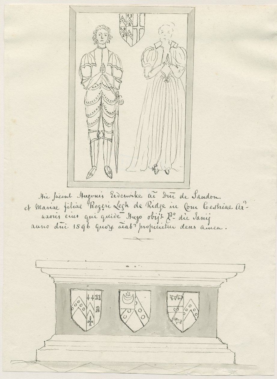 Sandon Kilisesi - Hugh Erdeswick ve Mary Mezarı [Bacak]: kalem ve yıkama çizimi, ve [?18.yüzyıl] (çizim) by School English
