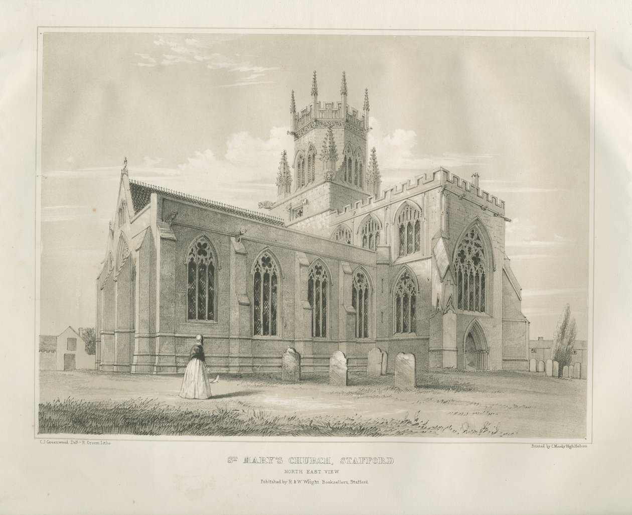 Stafford - St. Mary Kilisesi: renkli taş baskı, nd [c 1845] (baskı) by School English