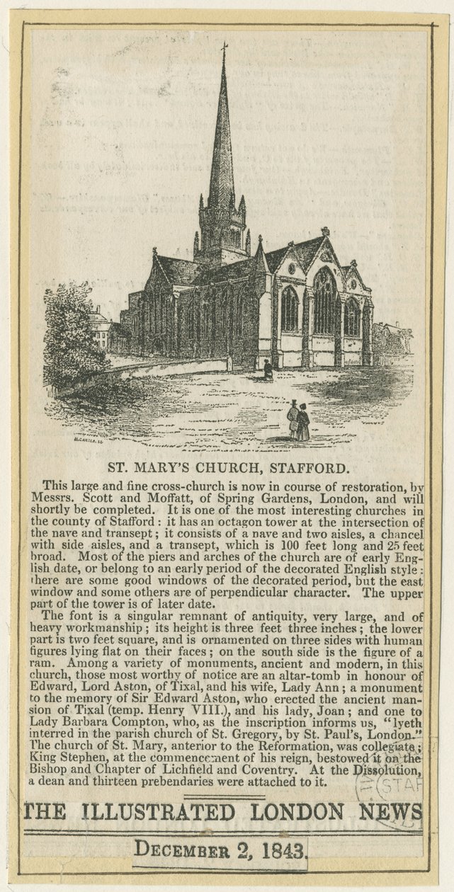 Stafford - St. Mary Kilisesi: gravür, nd [c 1843] (baskı) by School English