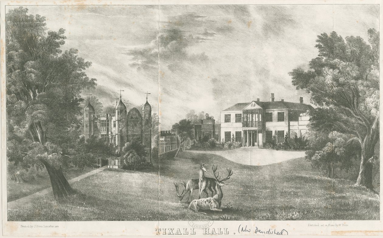 Tixall Hall ve Gatehouse: litografi, nd [c 1833] (baskı) by School English