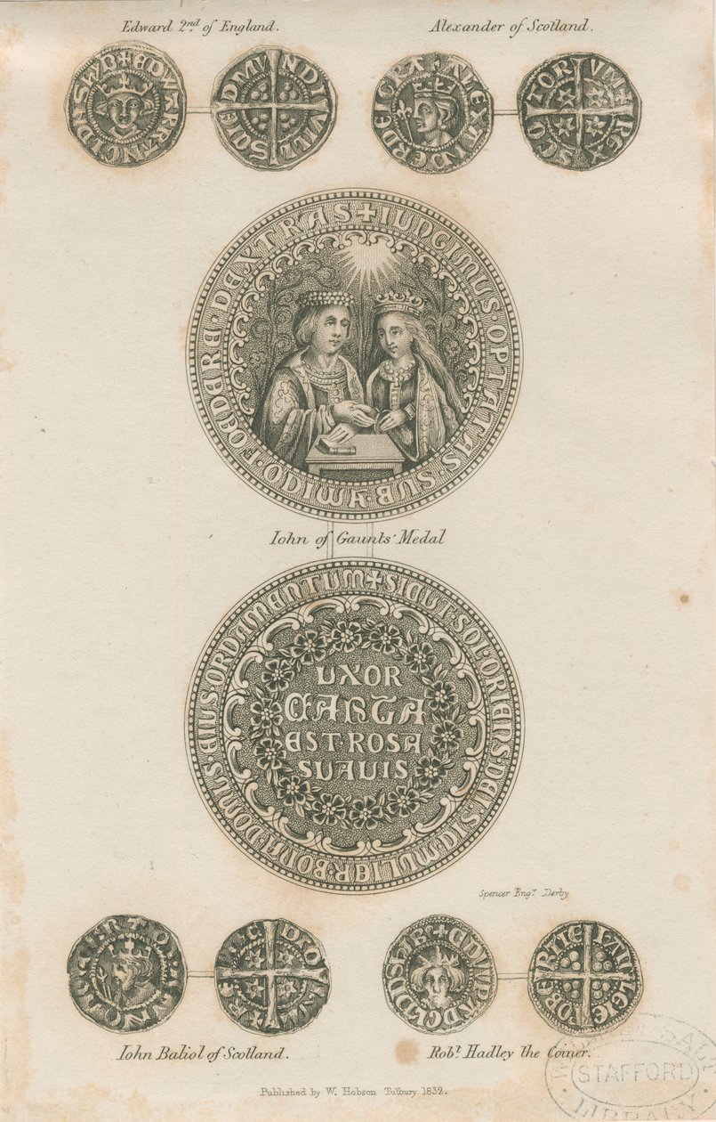Tutbury - Ortaçağ Sikkeleri Plakası: gravür, nd [c 1832] (baskı) by School English