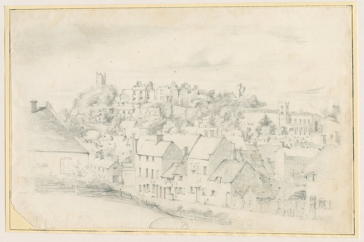 Tutbury - Kasaba, Kilise ve Kale: karakalem, nd [?19th Century] (çizim) by School English