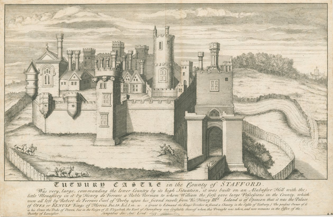 Tutbury Kalesi: bakır levha gravür, nd [c 1733] (baskı) by School English