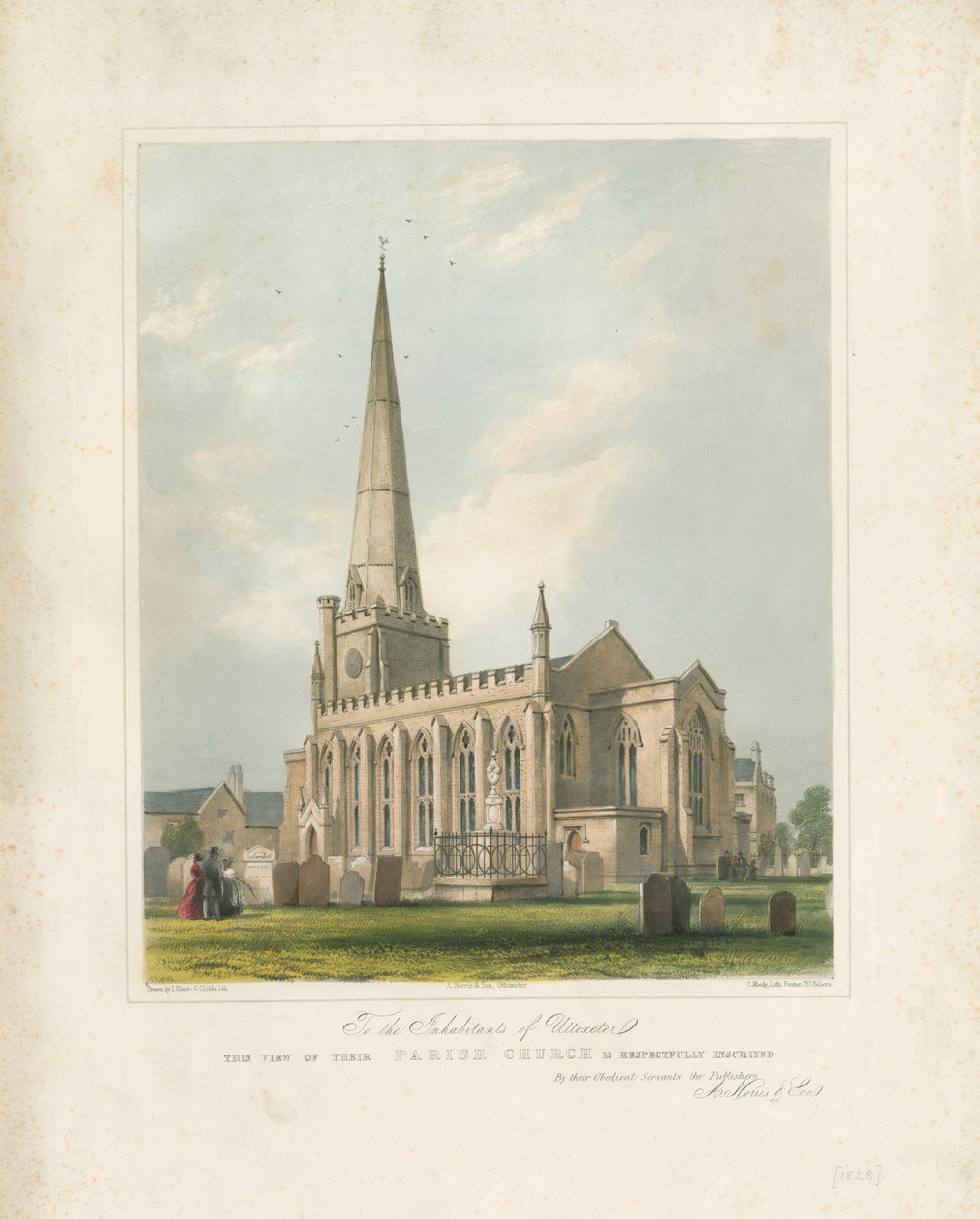 Uttoxeter Kilisesi [Yeni]: boyalı litografi, nd [c 1828] (baskı) by School English