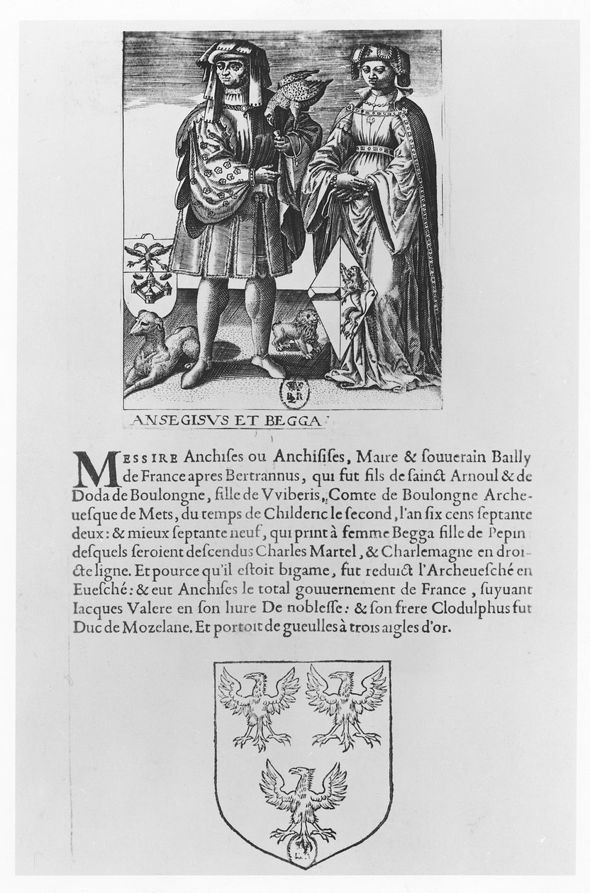Ansegisel ve karısı Begga (gravür) by School French