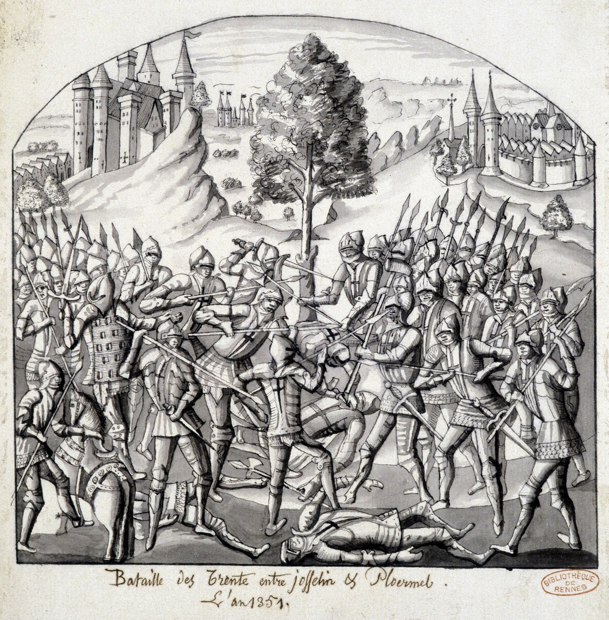 1351 yılında Josselin ve Ploermal arasındaki Trento Savaşı by School French
