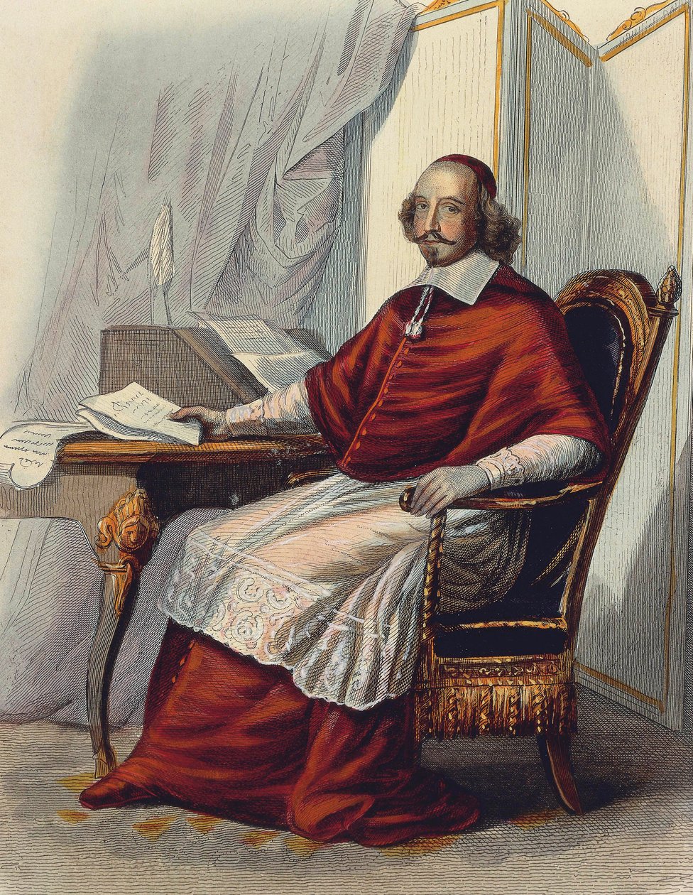 Kardinal Jules Mazarin (Giulio Mazzarini) (renkli gravür) by School French