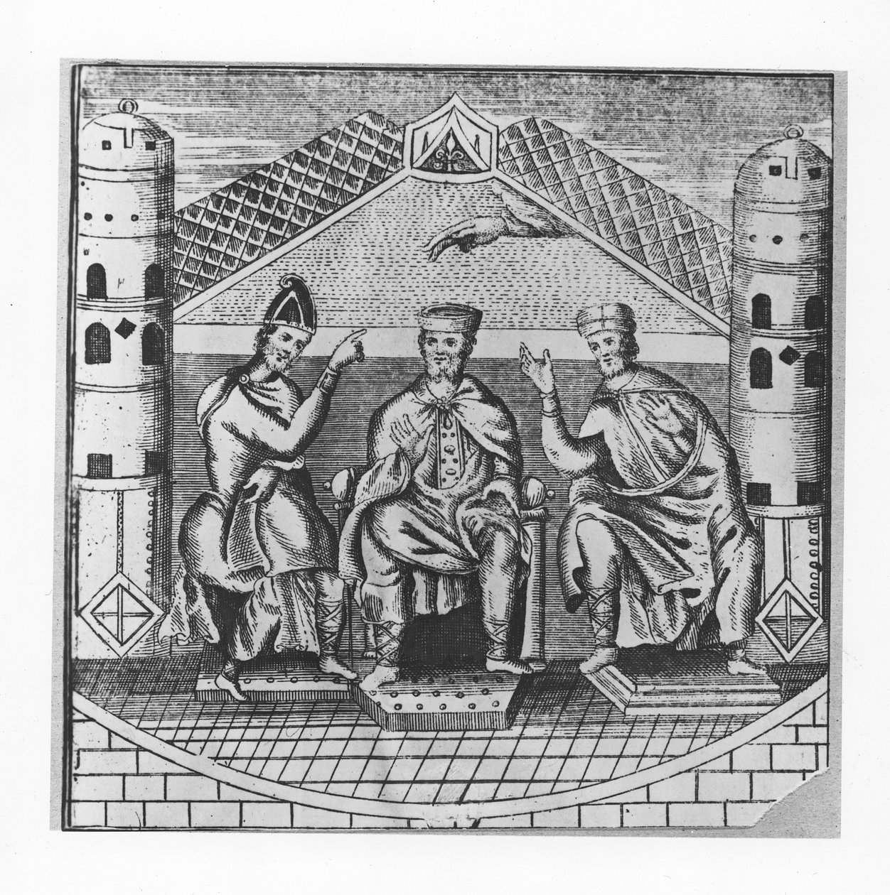 Charlemagne ve Danışmanları (gravür) by School French