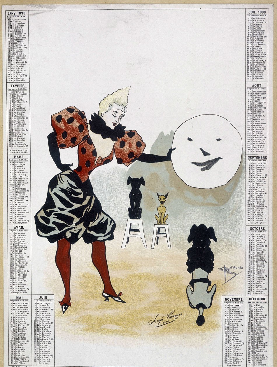 Sirk: öğrenilen köpekler - takvim, Art Deco. by School French