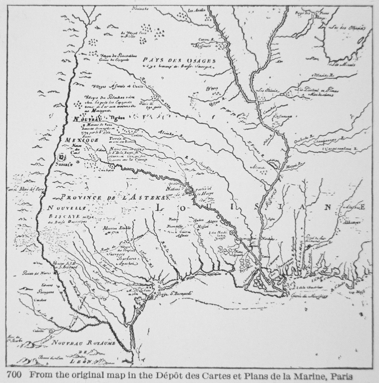 Sömürge Amerika: Louisiana Haritası, Yeni Fransa (litho) by School French