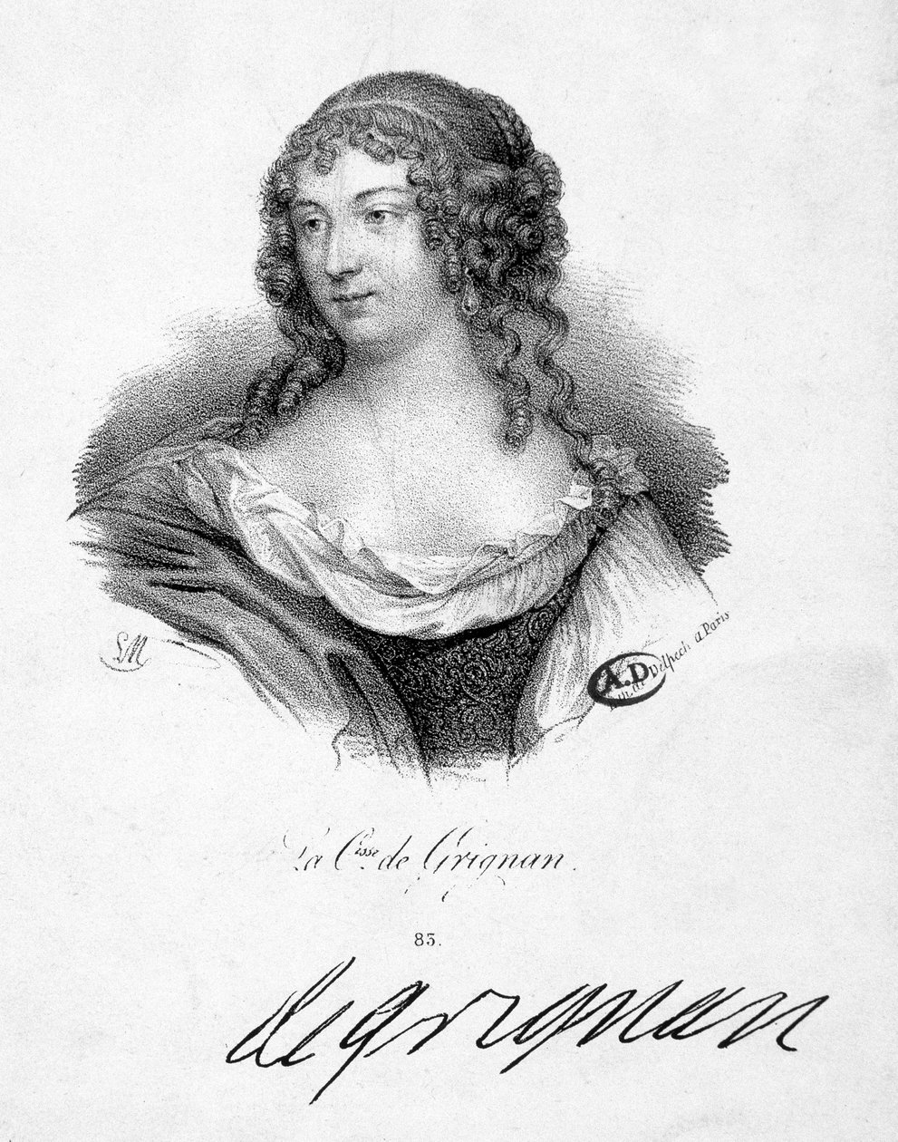 Françoise Marguerite de Sevigne, Grignan Kontesi (1648-1705), Marie de Rabutin-Chantal'ın (Rabutin Chantal) kızı, Sevigne Markizi dit Madame de Sevigne (1626-1696) - gravür, nd by School French