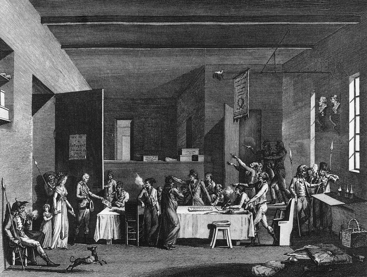 Fransız devrimi ve anti-devrimci hareket: Terör yılı 1793-1794 altında bir devrimci komitenin içi. Paris, Devrim Tarihi Enstitüsü Kütüphanesi by School French