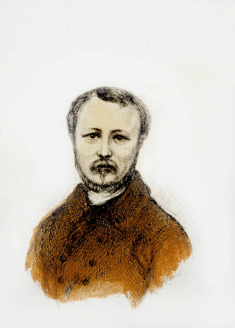 Gerard de Nerval (renkli gravür) by School French