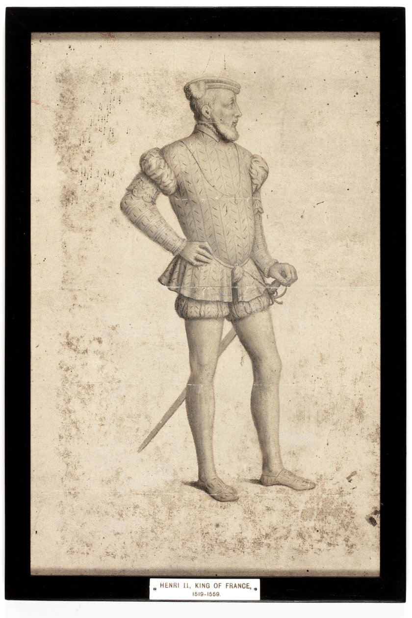 Fransa Kralı II. Henri (kağıt üzerine kurşun kalem ve sulu boya) by School French