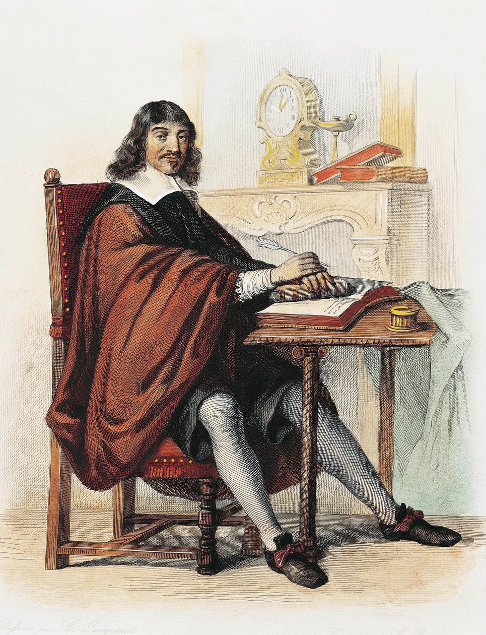 Rene Descartes (renkli gravür) by School French