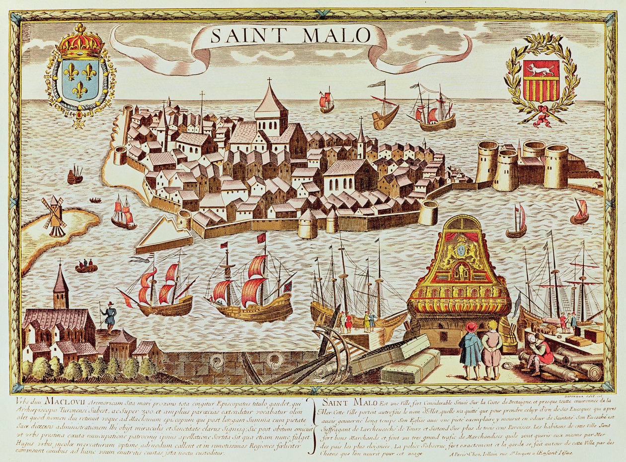 Brittany kıyısında bulunan liman ve müstahkem şehir Saint Malo'nun görünümü by School French