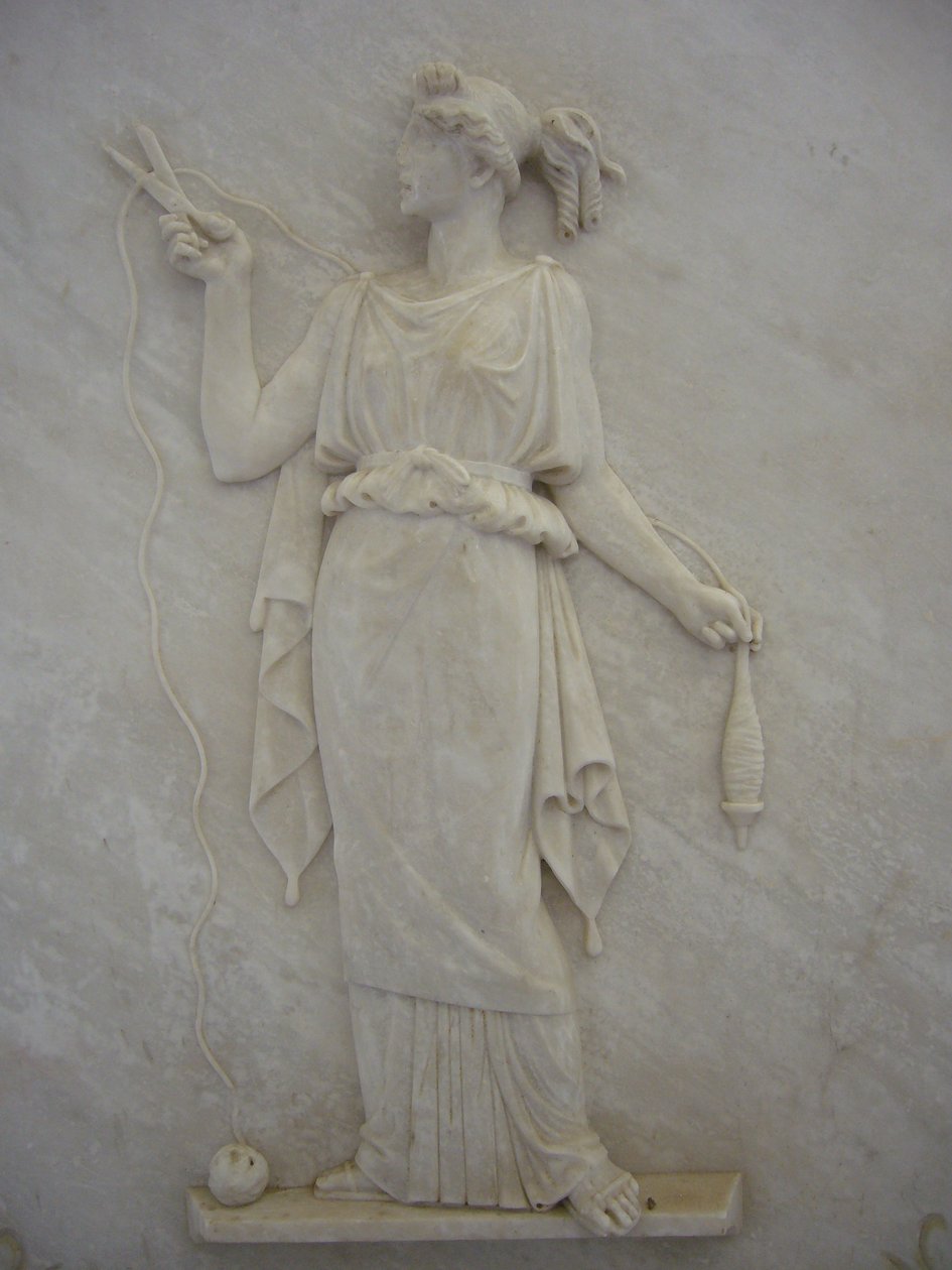 Bas relief of Atropos cutting the thread of Life (marble) by School Greek