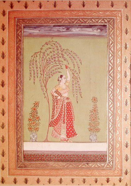 Ağacın Altında Bir Kadın (kağıt üzerine guaj boya) by School Indian