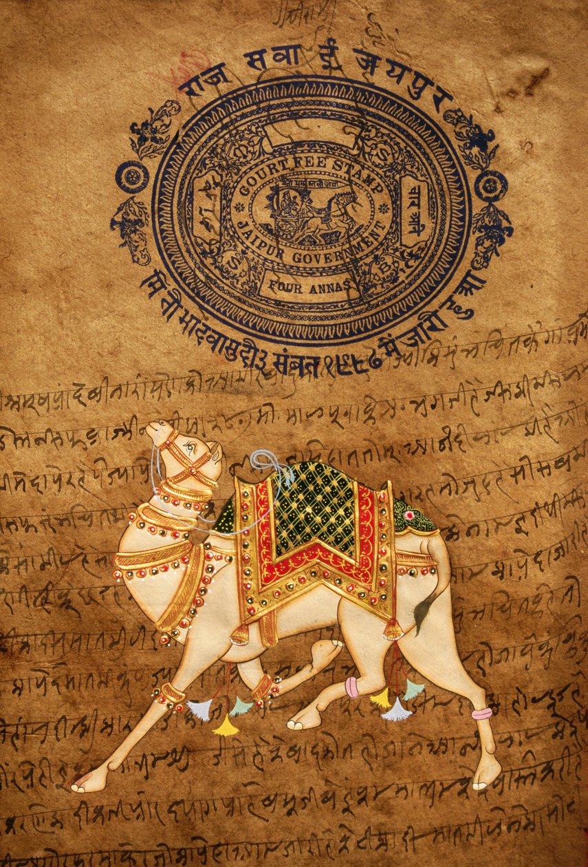 Deve, El Yapımı Resim ve Eski Pul Kağıdı, Jaipur, Rajasthan, Hindistan by School Indian