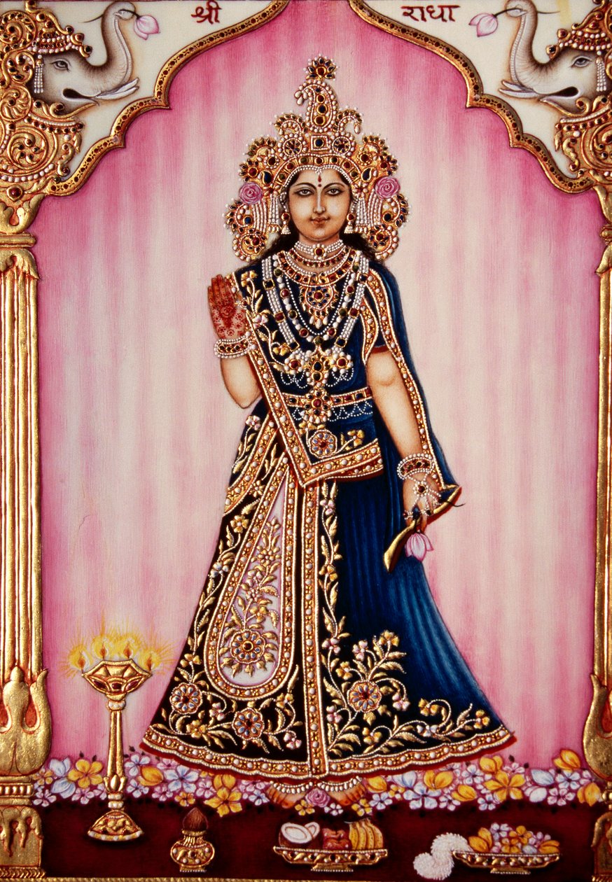 Tanrıça Radha Fildişi Üzerine Minyatür Tablo by School Indian