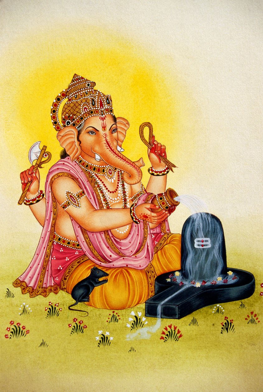 Lord Ganesh Ganpati Kağıt Üzerine Minyatür Tablo by School Indian