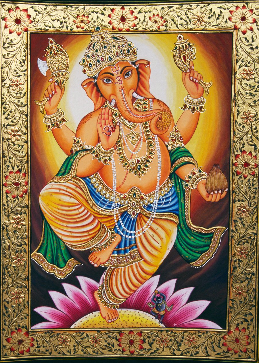 Lord Ganesha Ganpati Kağıt Üzerine Minyatür Tablo by School Indian