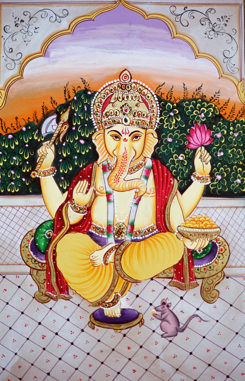 Lord Ganesha Ganpati Kağıt Üzerine Minyatür Tablo by School Indian