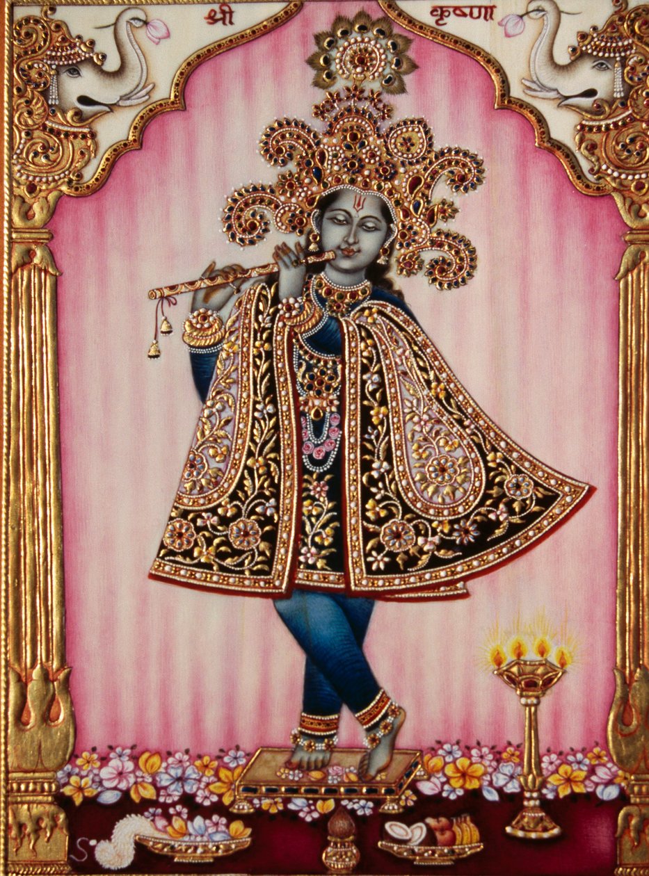 Fildişi Üzerine Lord Krishna Minyatür Tablosu by School Indian