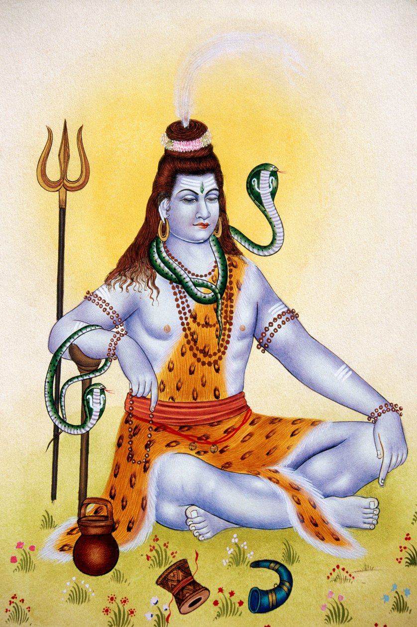 Lord Shiva Shanker Kağıt Üzerine Minyatür Tablo by School Indian