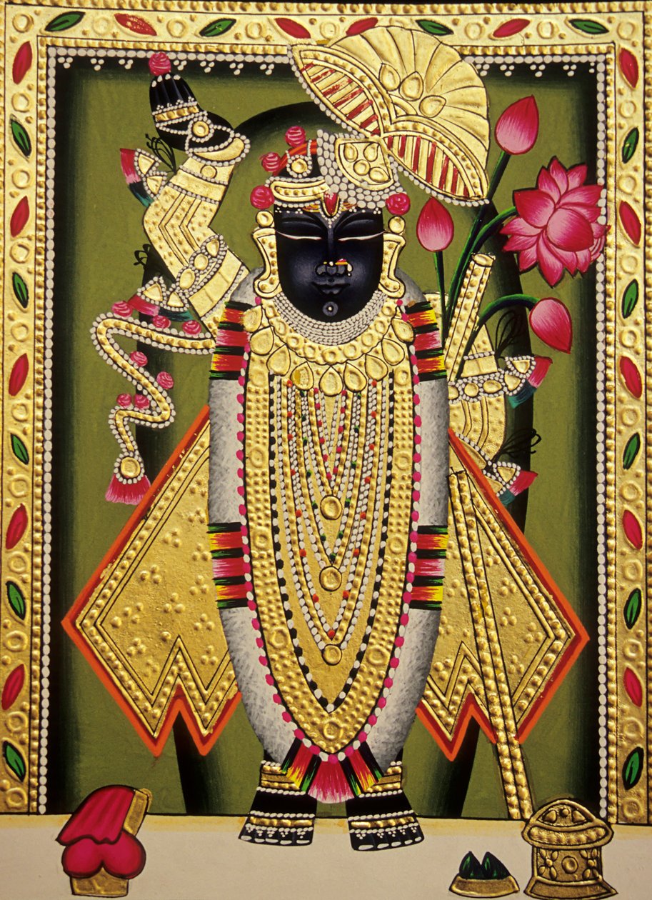 Lord Shrinathan Nathdwaran Kağıt Üzerine Minyatür Tablo by School Indian