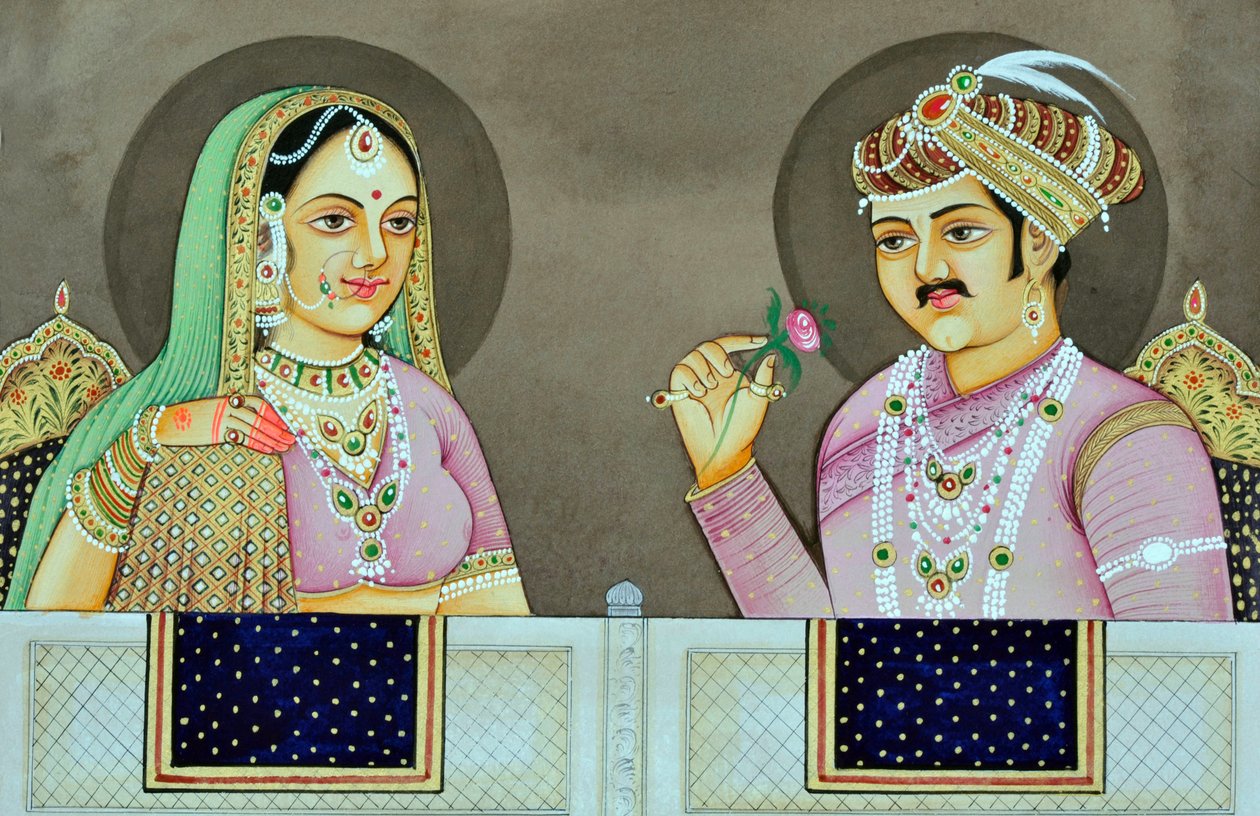 Akbar#39;ın Jodha Bai Hindistan Asya ile Minyatür Tablosu by School Indian