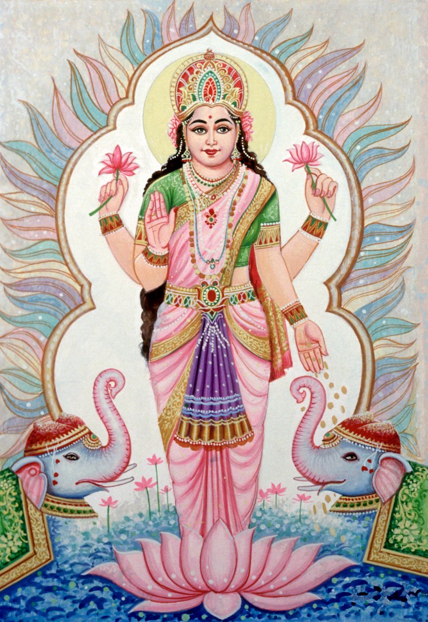 Tanrıça Laxmi#39;nin Minyatür Tablosu, Hindistan by School Indian