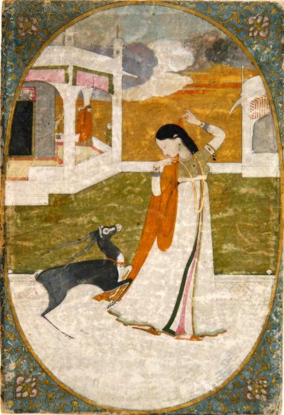 Nayika, Geyik, Pencap Tepeleri (kağıt üzerine opak sulu boya) by School Indian