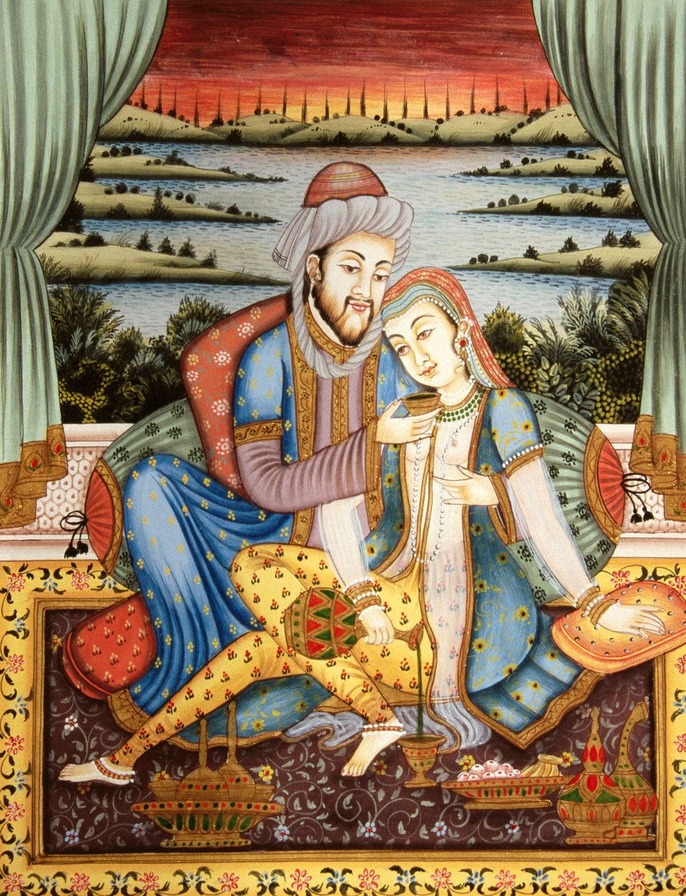 Hindistan#39;daki Aşk Sahnesinde Babür İmparatoru#39;nun Karısıyla Tablosu by School Indian
