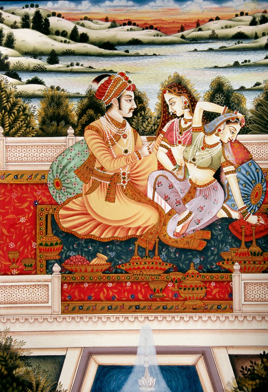 Babür İmparatoru#39;nun Eşleriyle Aşk Sahnesinde Tablosu, Hindistan by School Indian