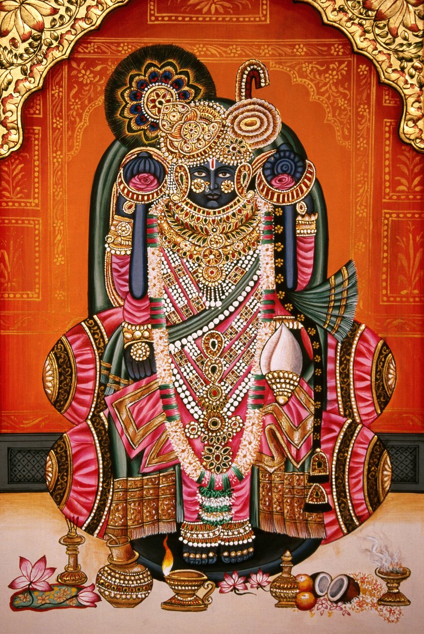 Shri Bankey Bihari Minyatür Resim, Vrindavan, Mathura, Hindistan by School Indian